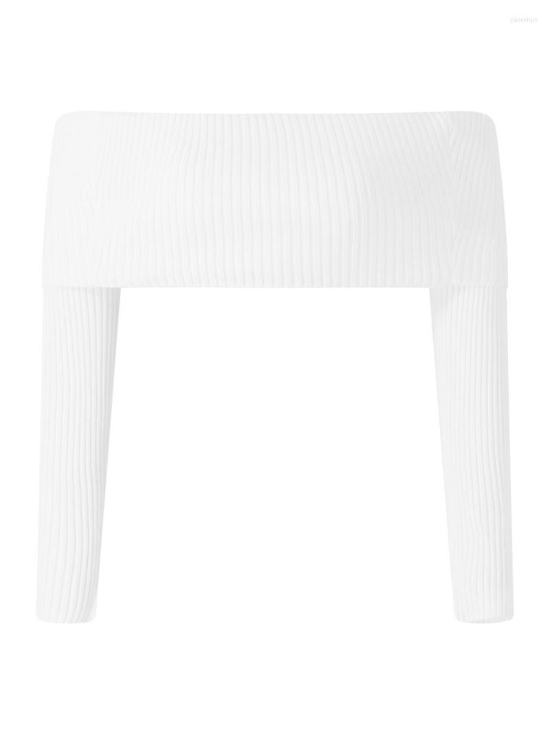 

Women' Tanks Women Y2k Off Shoulder Long Sleeve Crop Top Ribbed Knitted Slim Fit Backless Shirts Stretchy Solid Color Blouse, White
