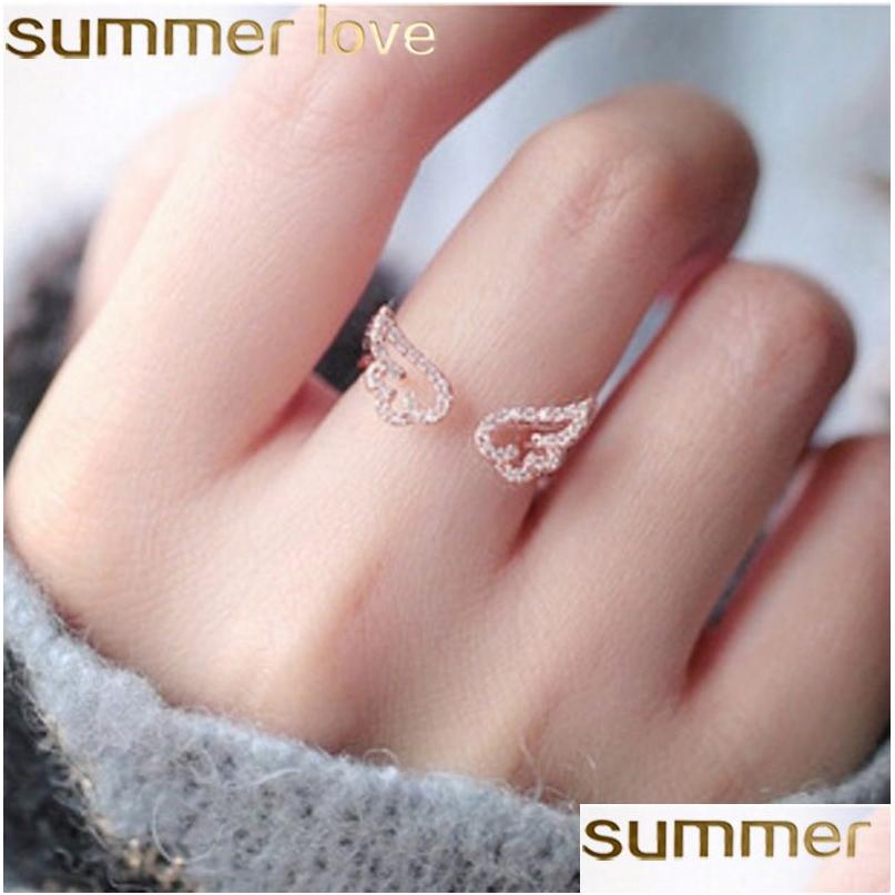

Wedding Rings Angel Wings Ring Cute Design Crystal Open For Elegant Girls Women Jewelry Gift Drop Delivery Dhwnr