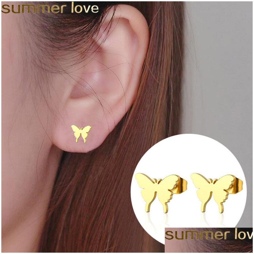 

Stud Stainless Steel Rose Butterfly Earrings Romantic Gold Plated For Women Lady Girls Hypoallergenic Design Jewelry Drop Delivery Dh8Jr