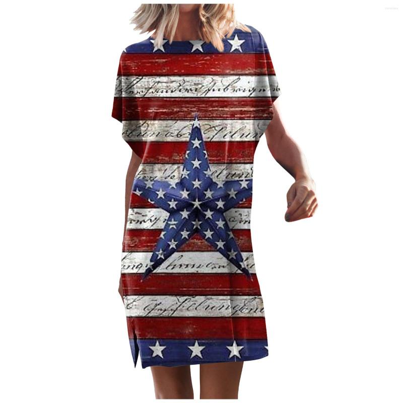 

Casual Dresses Elegant For Women 2023 Summer Sexy Mini Round Neck Short Sleeve Loose Dress Usa 3D Print Ladies, Blue