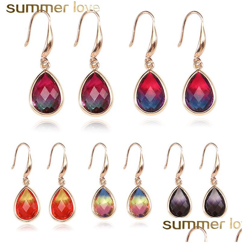 

Dangle Chandelier Fashion Colorf K9 Crystal Waterdrop Earrings For Women Big Copper Meatal Hook Earring Party Jewelry Drop Dhtne
