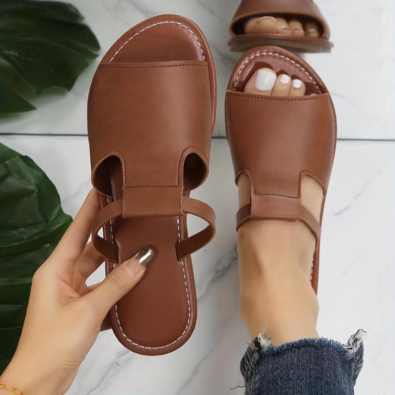 

Slippers Women's Flat Slide Sandals Casual Peep Toe Slip On Anti-slip Sole Shoes Outdoor Beach Slides, Bronze