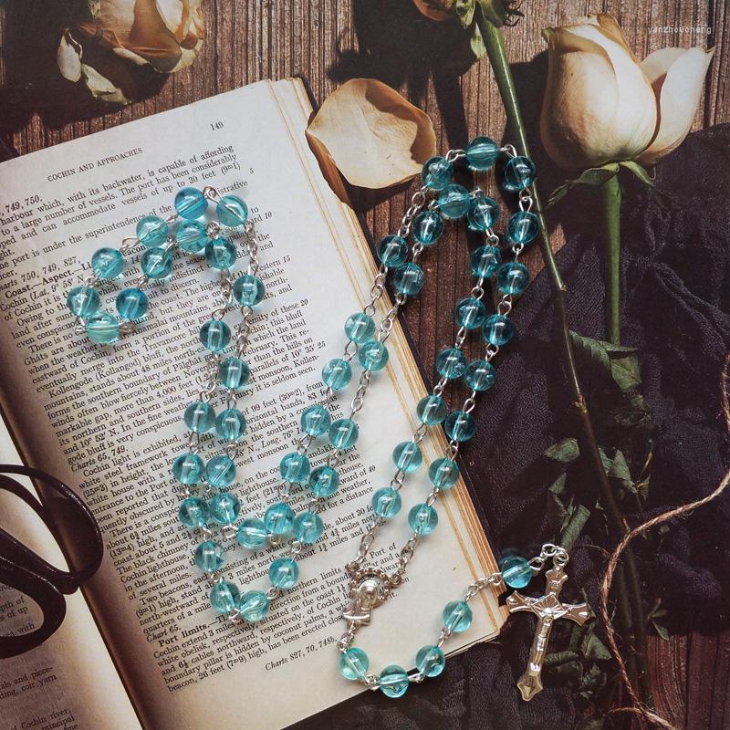 

Pendant Necklaces Blue Rosary Catholicism Christ Jesus Crucifix Cross Our Lady Virgin Mary Medal Prayer Y-Necklace Religious Chaplet Jewelry