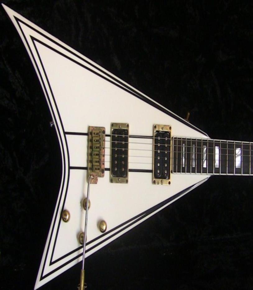 

Randy Rhoads RR 1 Black Pinstripe White Flying V Electric Guitar Gold Hardware Block MOP Inlay Tremolo Bridge Whammy Bar4696208