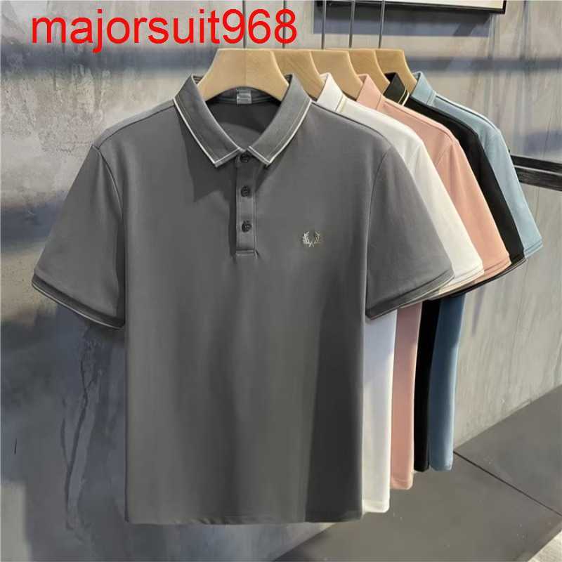 

Summer men's wheat ear small embroidery pearl cotton polo T-shirt short lapel half sleeve slim fashion casual, White