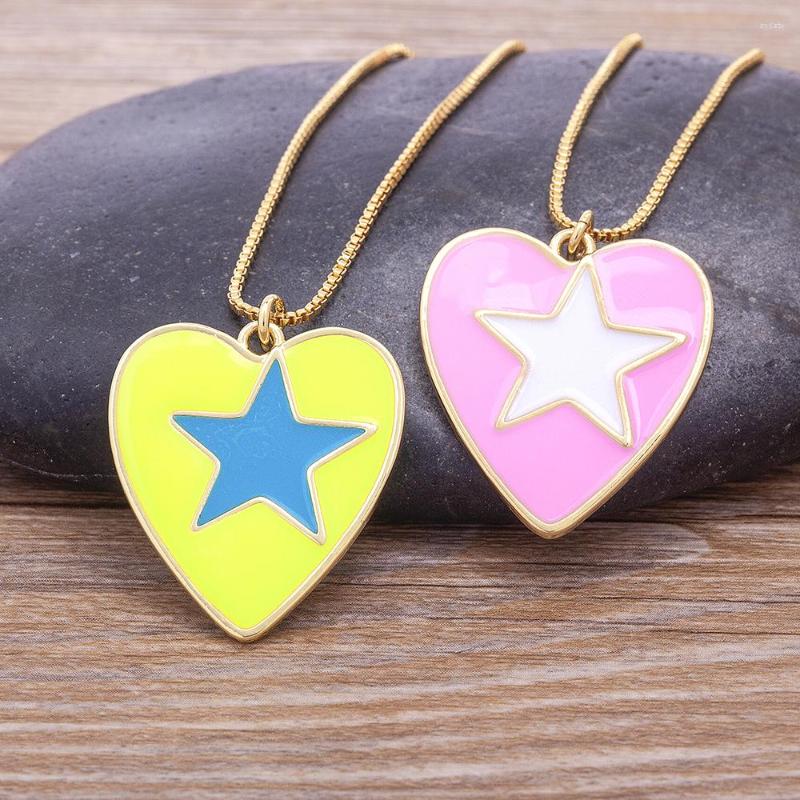 

Chains AIBEF Fashion Corlorful Heart Pendant Necklaces Grunge 2023 Star Copper Zircon Chain Necklace Hip Hop Women Men Jewelry