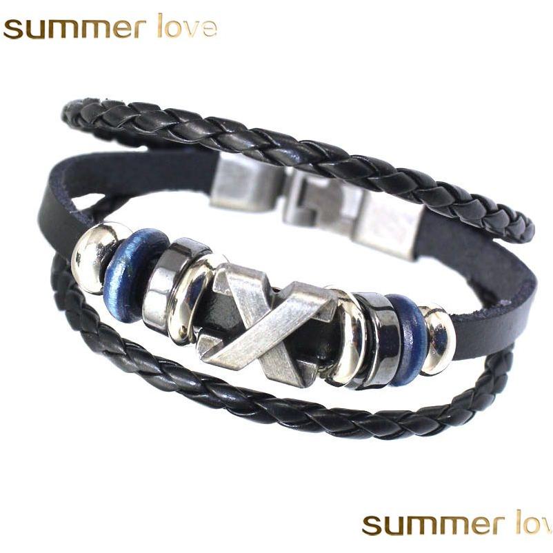 

Other Bracelets X Bracelet For Men Or Women Vintage Handmade Mtilayer Leather Alloy Woven Pu Beads Bangle Personality Jewelry Drop De Dhbce