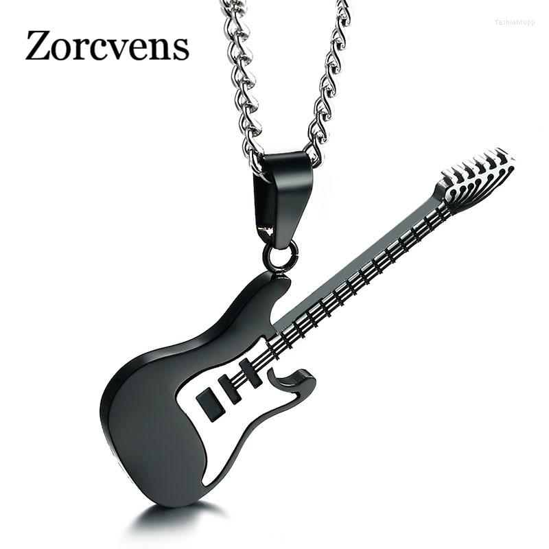 

Pendant Necklaces ZORCVENS Trendy Guitar Necklace 24inch Chain Stainless Steel Punk Rock Music Fine Party Jewelry Year Gift For Man