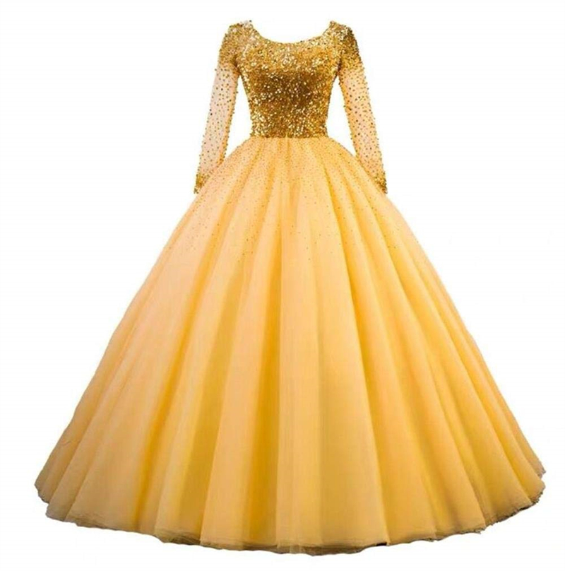

Quinceanera Dresses Princess Long Sleeve Sequins Beading Scoop Ball Gown with Tulle Lace-up Plus Size Sweet 16 Debutante Party Birthday Vestidos De 15 Anos 130, Orange