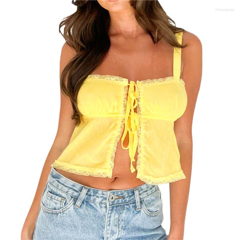 

Women' Tanks Xingqing Women 2000s Fashion Sleeveless Lace Up Cardigan Crop Top Spaghetti Strap Floral/Patchwork T Shirt Y2k Streetwear, As photo shows