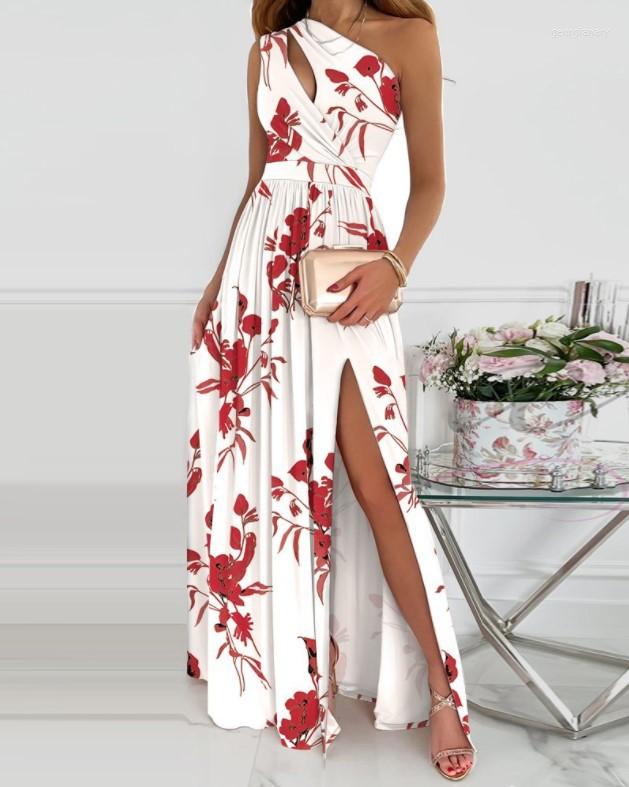

Casual Dresses Summer Flower Print Long Maxi Dress Women Sleevelss Split Floral Robe 2023 Woman Elegant Boho V Neck Party