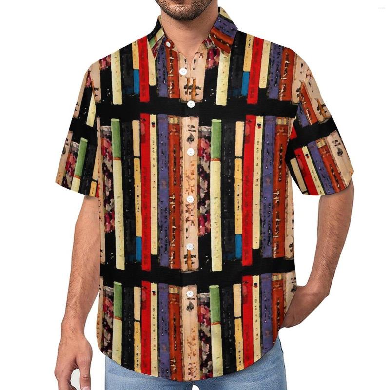 

Men's Casual Shirts Library Books Shirt Abstract Print Vacation Loose Summer Trendy Blouses Short-Sleeve Design Oversized Clothing, Style-3