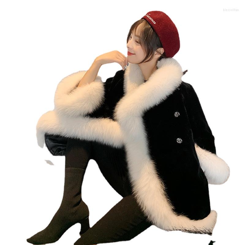 

Women' Fur 2023 Autumn And Winter Mink Velvet Coat Padded Warm Furry Cloak Shawl Slim, Black beige
