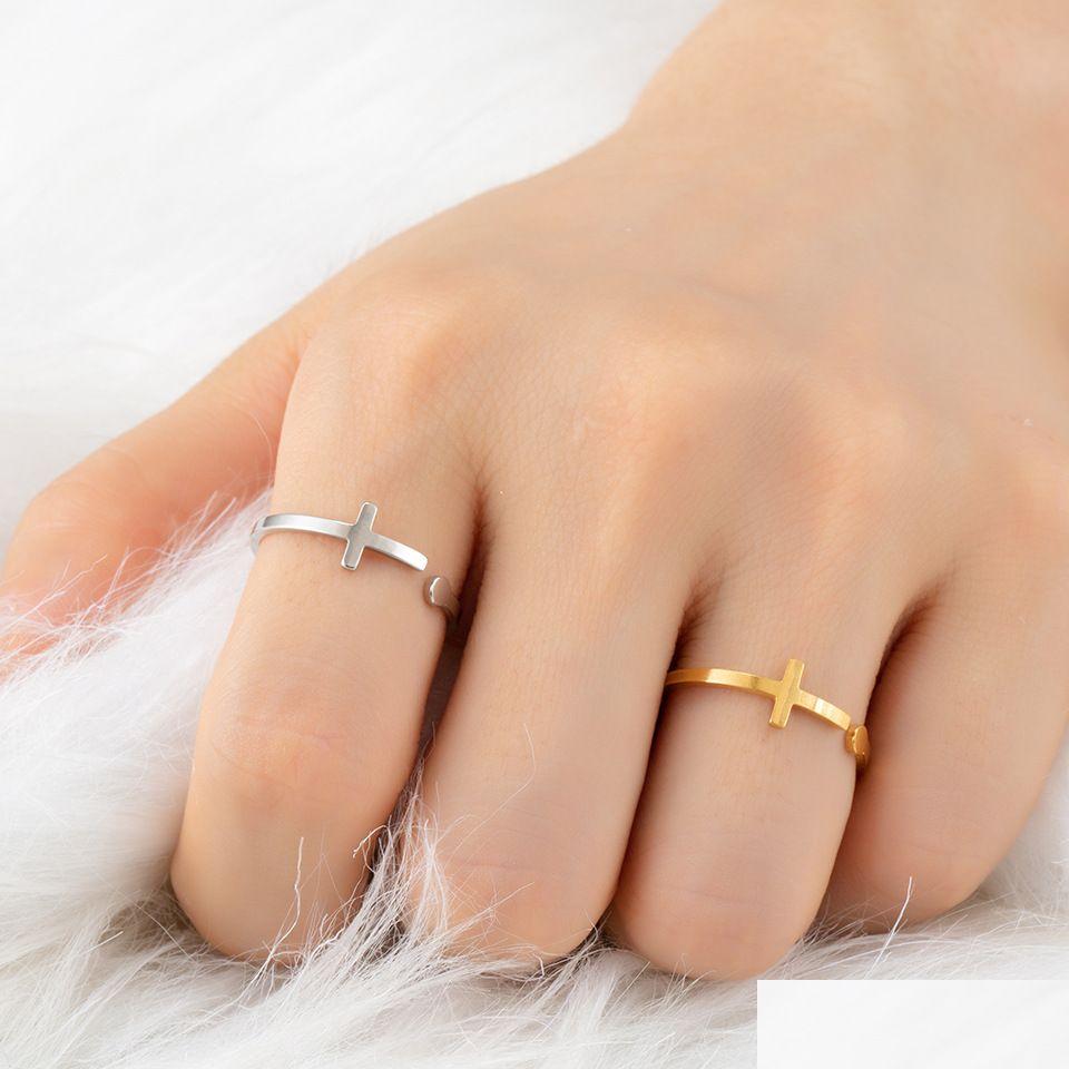 

Rings Jesus Cross Ring For Women Men Christian Jewelry Gold Resizable Bague Simple Stainless Steel Knuckle Drop Delivery Dh1Ai