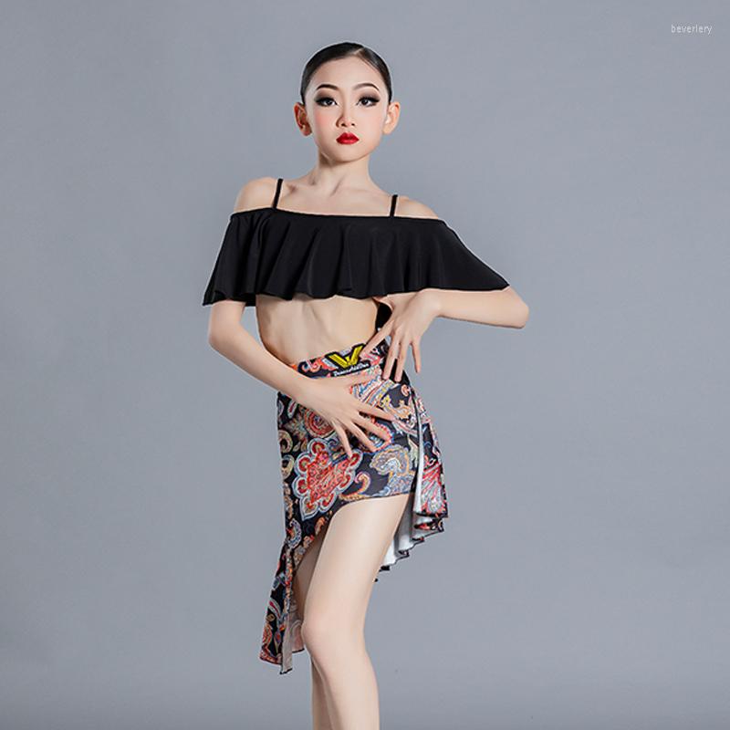 

Stage Wear Summer ChaCha Latin Practice Girls Samba Dancer Outfit Vest Irregular Skirt Set Rumba Dance Performance Costume YS3531, Style b