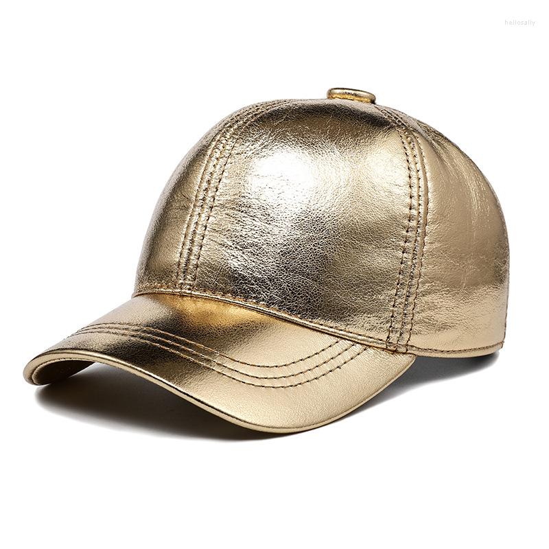 

Ball Caps Leather Women's Cap Sheepskin Baseball Four Seasons Large Eaves Sunshade Monochrome Spring And Autumn Plain Round Top Hat