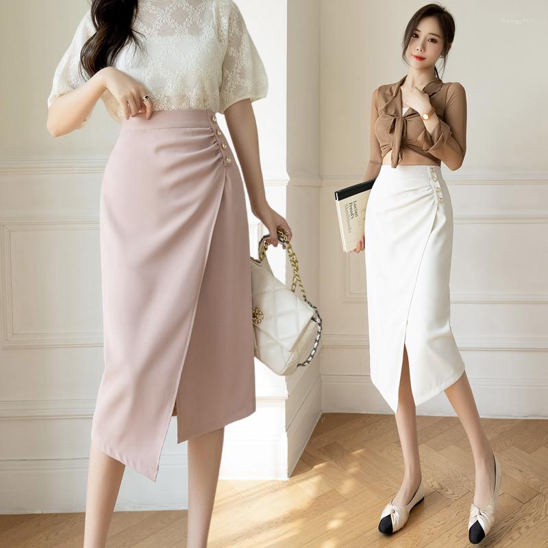 

Skirts 2023 Summer High Waist Irregular Front Split Wrap Hip Skirt Women's Half-length One Step Mid, Lotus root color
