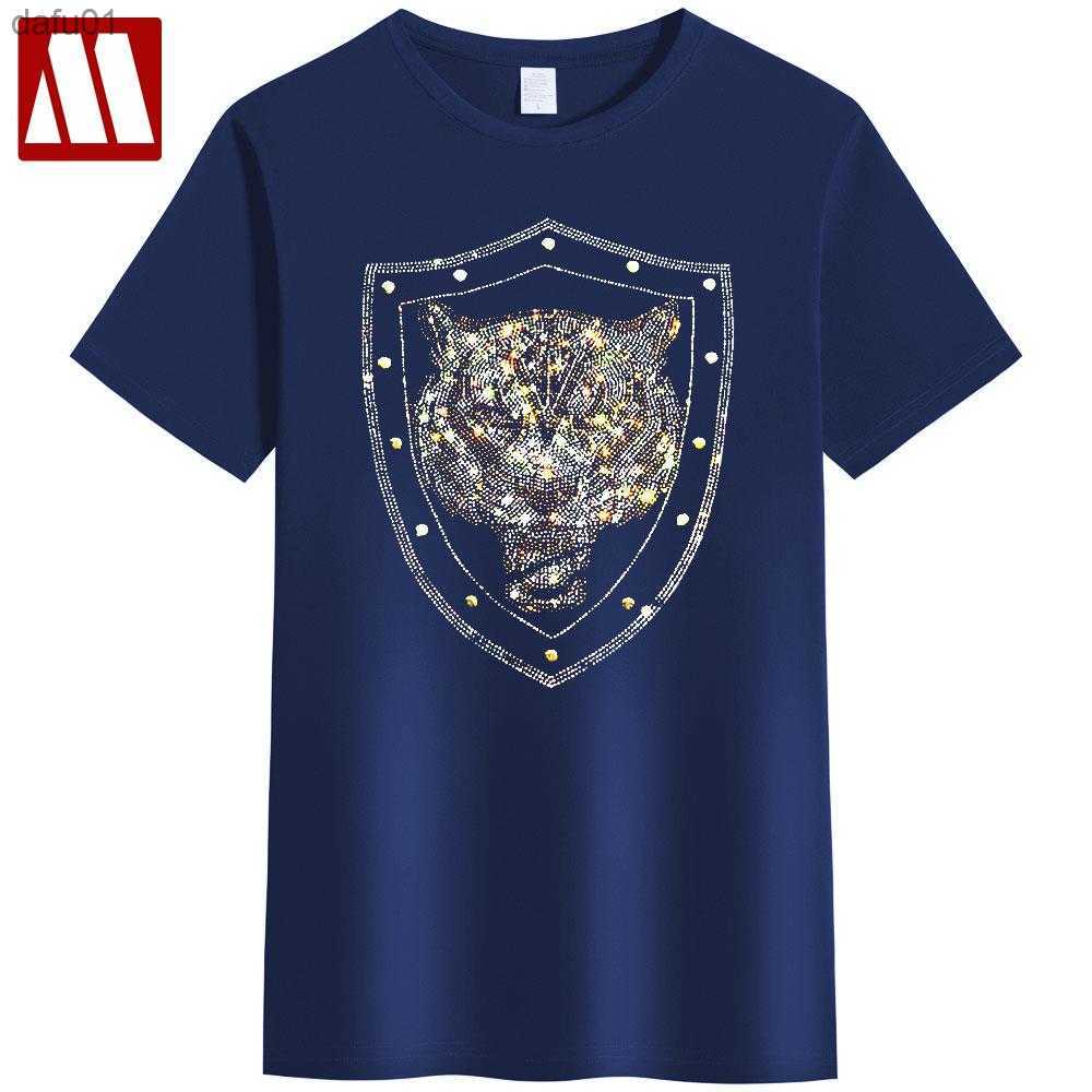 

Men's T-Shirts 2022 Summer Short Sleeve T-shirts Rhinestone Tiger Design t shirts O-Neck Beading Print Tees Top Blingbling Basis t-shirt S-5XL L230520, Back-t007-white