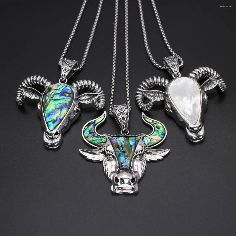 

Chains Natural Abalone Shell Patchwork Alloy Demon Sheep Head Cow Pendant Necklace Exquisite Jewelry Gift For Men Women