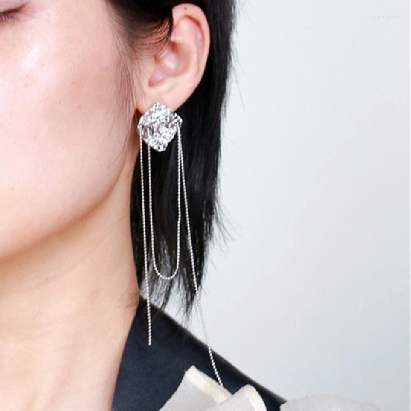 

Dangle Earrings Unique Design Asymmetric Tassel Hanging Women's S925 Silver Needle Fashion Metal Female Temperament Earring