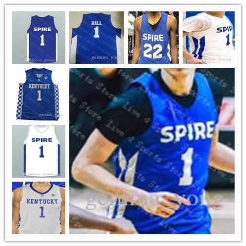 

Kentucky Wildcats College Basketball NCAA Jerseys Men Spire Institute 1 LaMelo Ball High School Stitched Size -3XL High Quality White Blue, 1-white