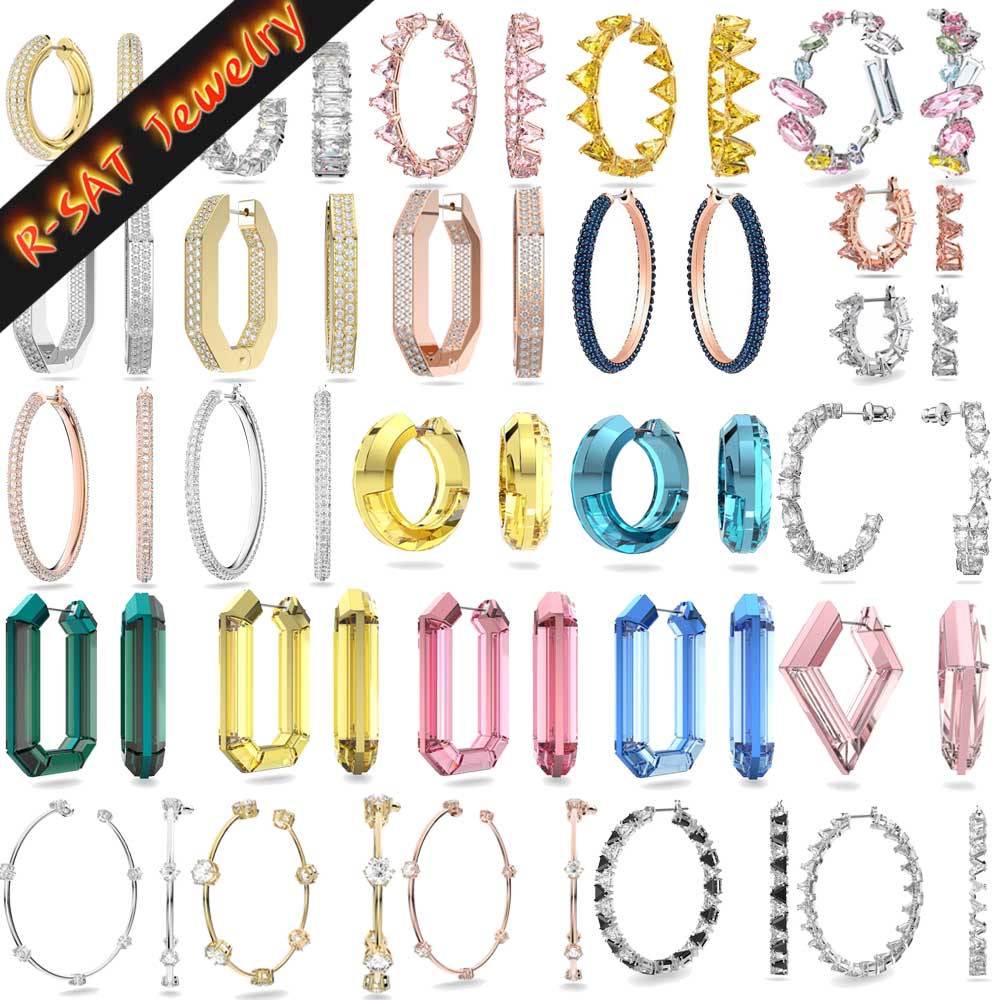 

2023 New Trend Original 1:1 Swa Hoop Earrings Charm Austrian Crystal Round Geometric Earrings Romantic Gifts for Women With Logo