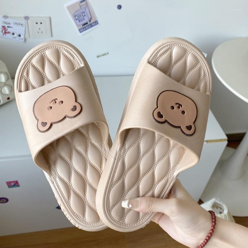 

Slippers Bath Bear Women Summer Flip Flops Cute Cartoon Cloud Shoes For Indoor Outdoor Wear Soft Thick Beach Men Sandals, Beige