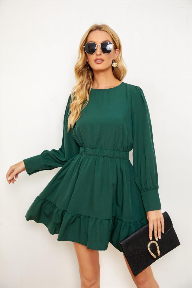 

Casual Dresses 2023 Foreign Trade European And American Autumn Pure Color Long Sleeve Dress, Green