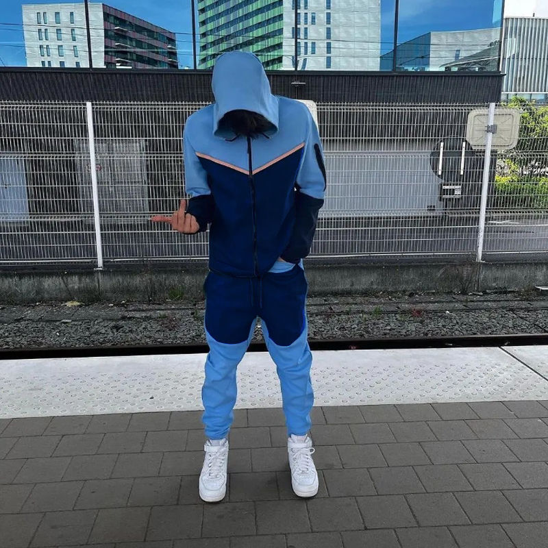 

Mens Tracksuit European and American Sports Suit Hoodie Fashion Leisure Sets Zipper Hoodies Trousers Two-piece Suits, Beige