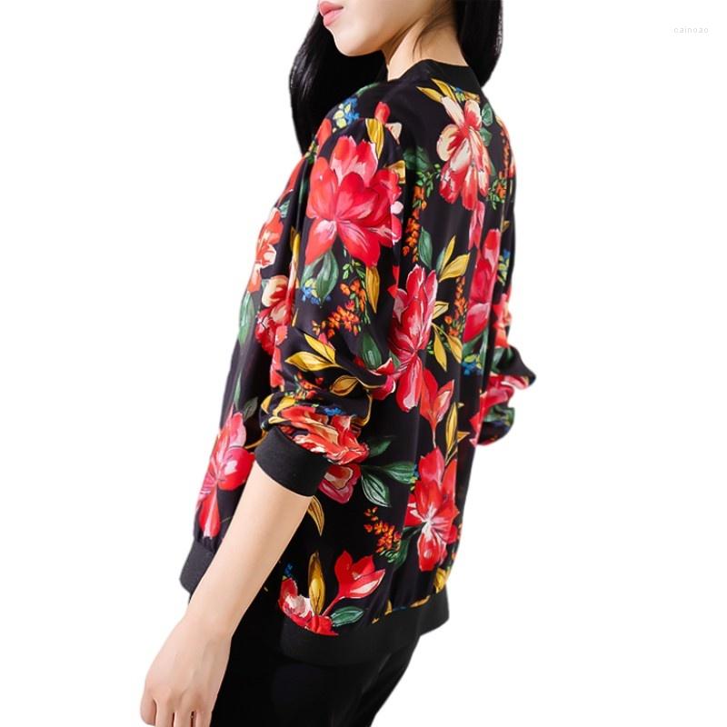 

Women's Jackets Women Summer Sun Protect Thin Bomber Jacket Vintage Floral Printed Coat Casual Ladies Stand Collar Silk Outerwear Tops