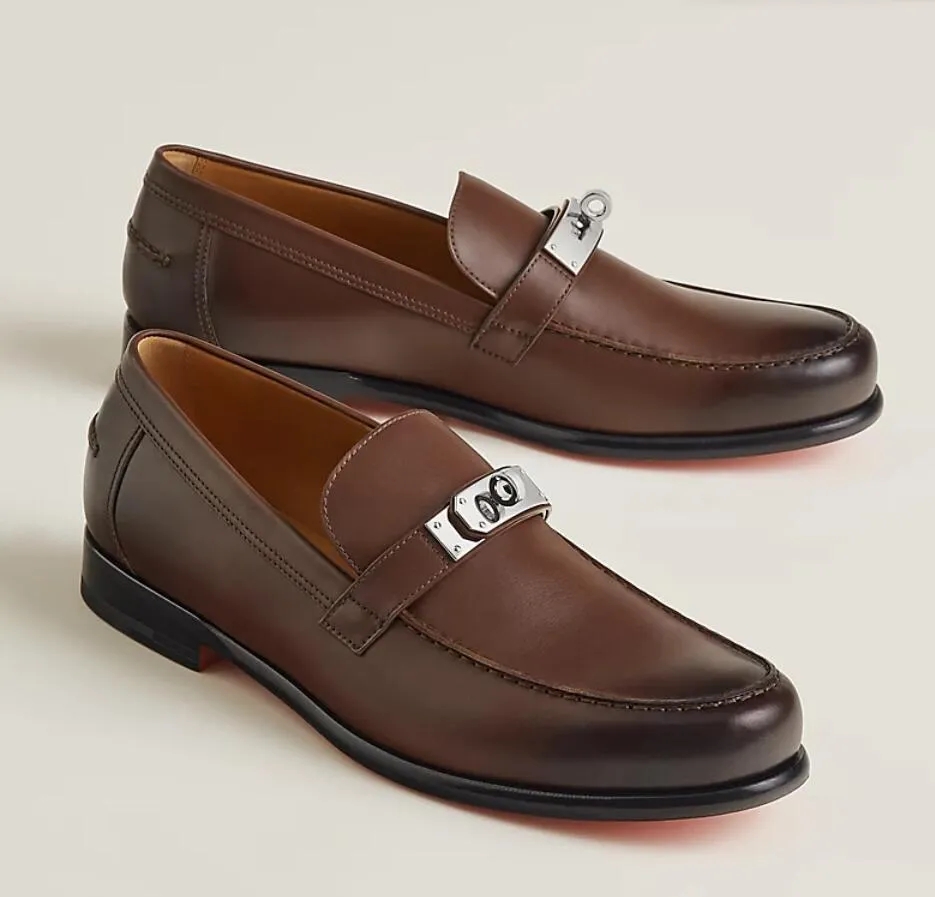 

23s Men designer dress shoes Destin loafer sliver buckle Business BLACK leather gentleman shoes black genuine leather low heel oxfords flats wedding party