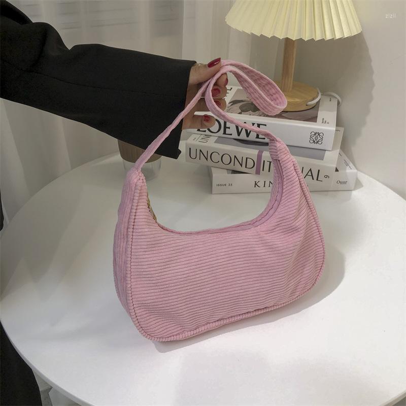 

Evening Bags Fashion Women's Bag Corduroy Shoulder Underarm Ladies Casual Solid Color Luxury Designer Handbags Female Top-handle Tote, Brown