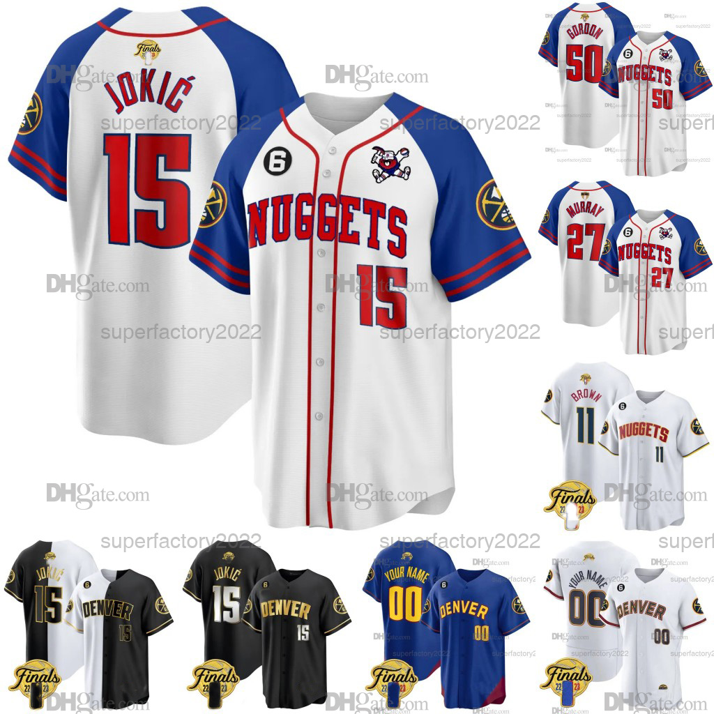 

Nuggets 2023 Finals Patch Baseball Jersey Nikola Jokic Jamal Murray Michael Porter Jr. Bruce Brown Aaron Gordon Kentavious Caldwell-Pope, Blue flexbase