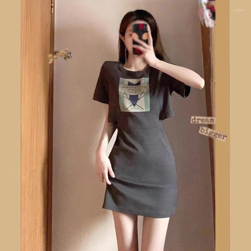 

Casual Dresses Summer Women Fake Two-Piece Slim Fit Dress Short A Line Printed Short-sleeved O-neck Fashion Female Clothes