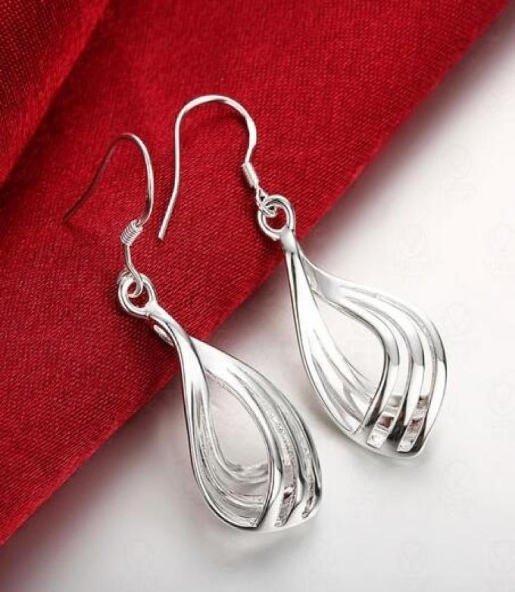 

Fashion Jewelry 925 Sterling Silver Dangle Earrings Water Drop Shaped Ripple Gift for Women4808457