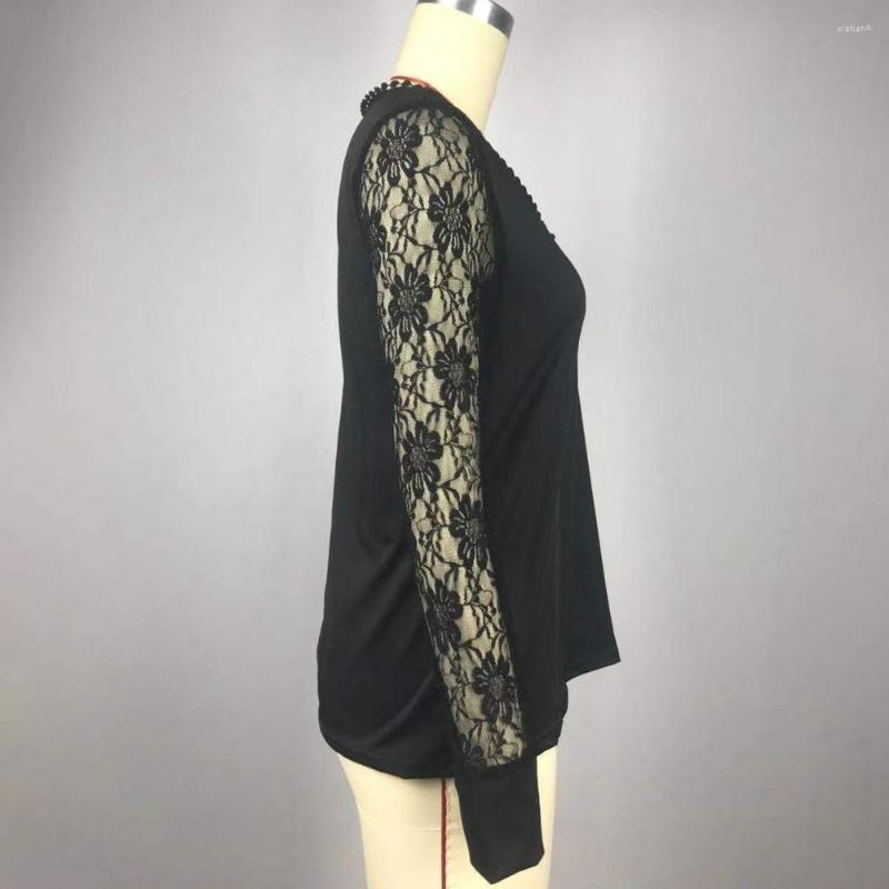 

Women' Blouses Women Top Solid Color Versatile Lightweight Embroidery Floral Lace Long Sleeve Autumn Female Clothing, Blue