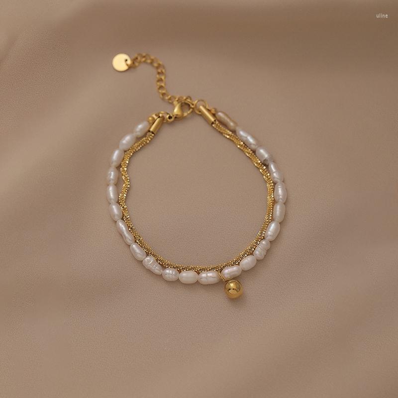 

Charm Bracelets Fashion Exquisite Luxury High Quality Titanium Steel Natural Pearl Double Bracelet Gift Wedding Women Jewelry 2023