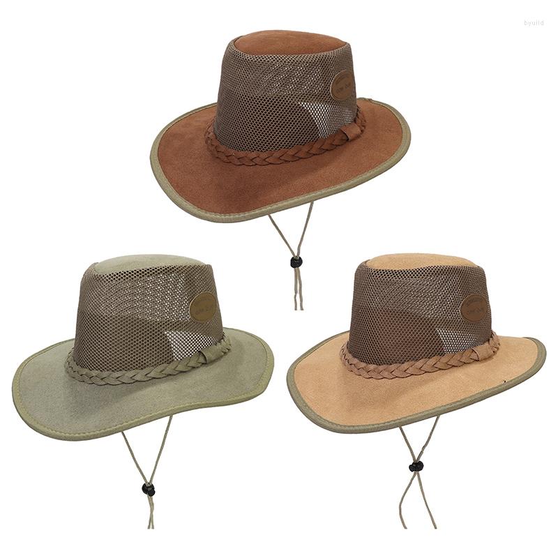 

Berets Summer Man Cowboy Hats Casual Style Suede Breathable Mesh Labeling Decoration Large Brim Sunshade Outdoor Travel Cool Caps, Ht11522lce