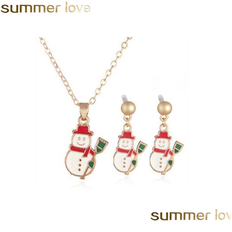 

Earrings Necklace Trendy Cartoon Earring Set For Kids Women Christmas Snowman Socks Design Charming Necklaces Alloy Jewelry Drop D Dhi7I, Red