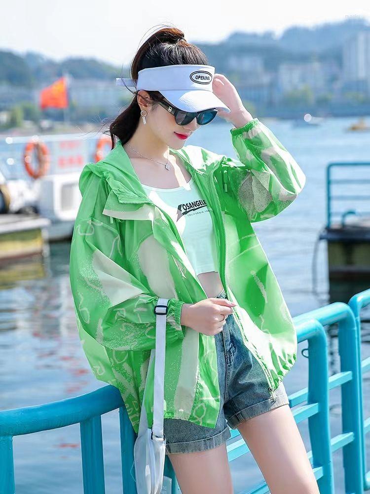 

Women's Jackets Korean Fashion Print Long Sleeve Hooded Jacket Women Sweatshirt Plus Size Summer Beach Outdoor Sun Protection Clothing, Dark blue decor
