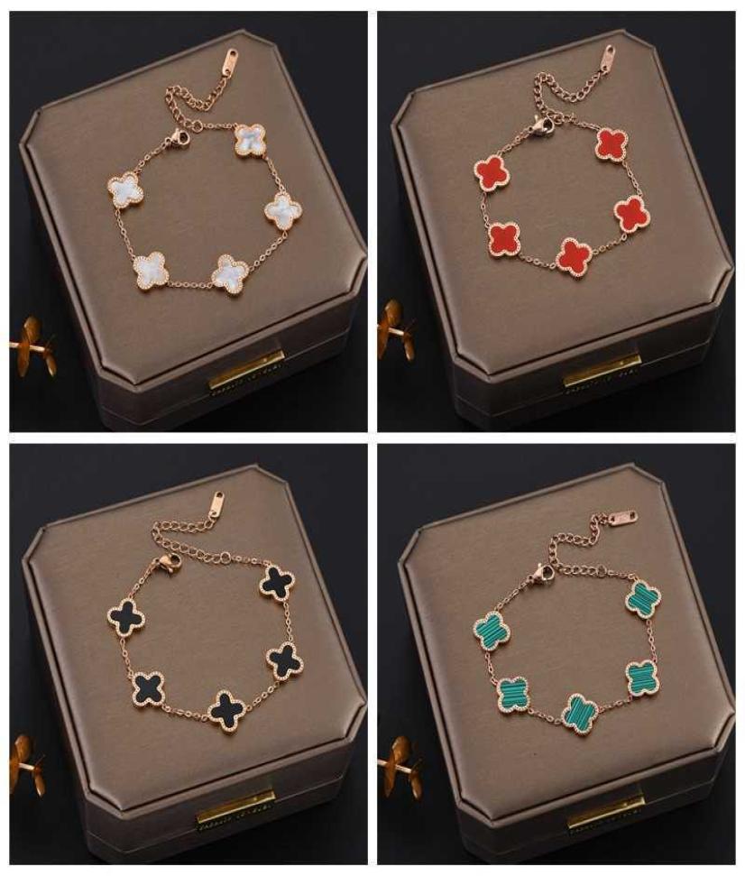 

Charm Bracelets Fashion Design Colorful Clover Charm Bracelet 18K Rose Gold Stainless Steel Jewelry for Gift8637464