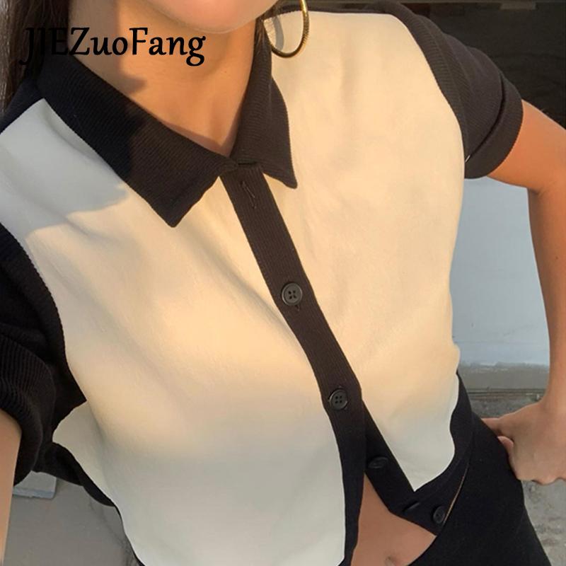 

Women' T Shirts JIEZuoFang Trendy Punk For Women Fashion Button Summer Cool Chic Exposed Navel Sexy T-Shirts Female 2023, White