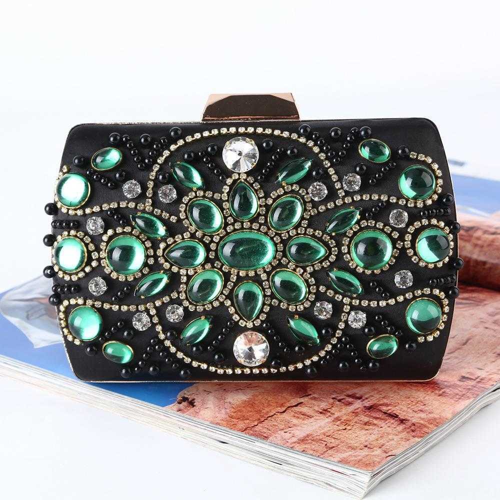 

Retro Dinner Bag Handmade Emerald Evening Womens Socialite Clutch, Black3