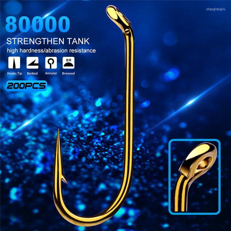 

Long Shank Hooks Fishing 200pcs/bag 8#-16# High Carbon Steel Sharp Barbed Offset Narrow Bait Flies Tackle