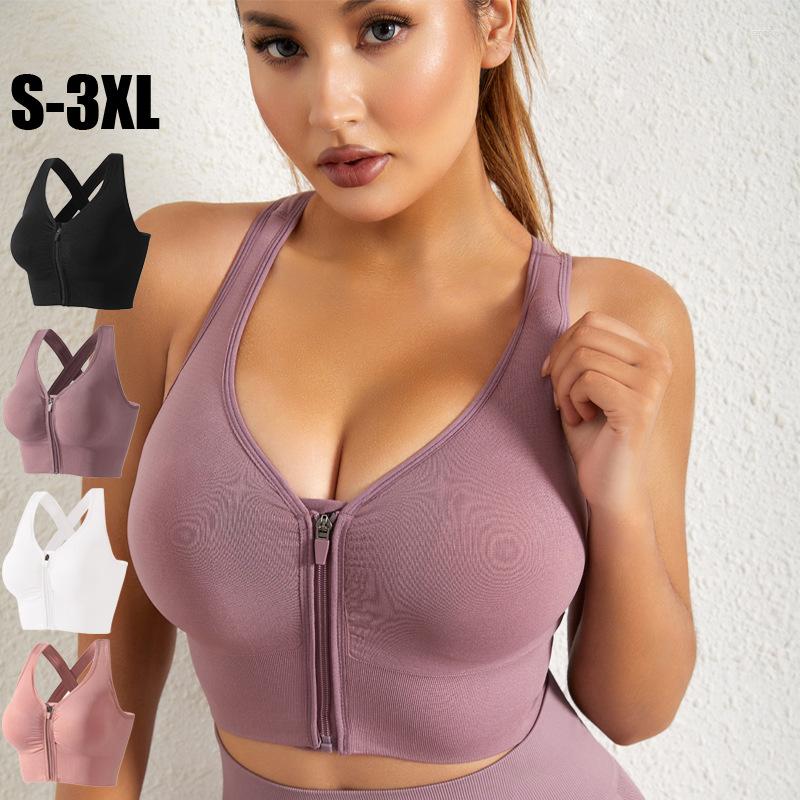 

Yoga Outfit Women Sports Bra Zipper Breathable Padded Vest Push Up Top Fitness Gym Workout For, Purple