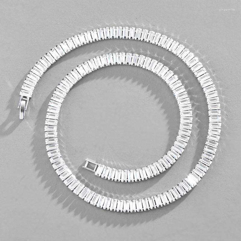 

Chains Men Women Geometric Iced Out Cubic Zircon Cuban Link Necklaces 7mm 1 Row CZ Bling Tennis Chain Chokers Silver Gold Color