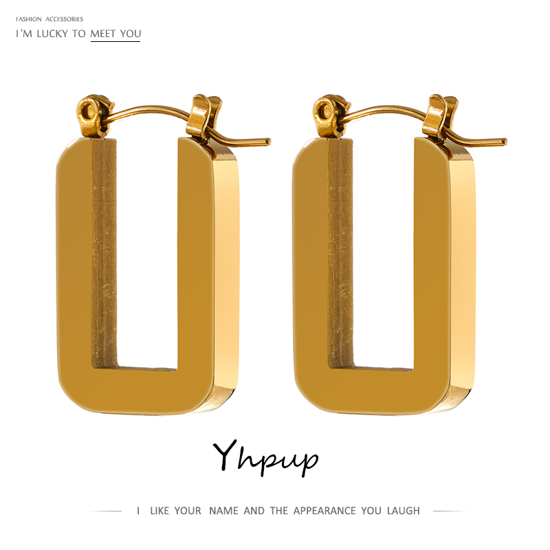 

Yhpup Trendy Stainless Steel Rose Gold Square Hoop Earrings for Women Simple Metal 18 K Plated Fashion Charm Jewelry Gift