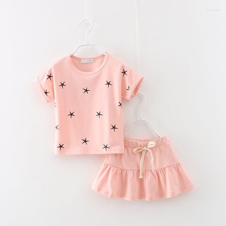 

Clothing Sets Girls Summer Fashion Print Star T-shirt And Skirts Clothes, Pink