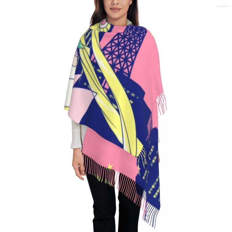 

Scarves Sailors Moon Girl Tassel Scarf Women Soft Tokyo City Lights Shawl Wrap Female Winter