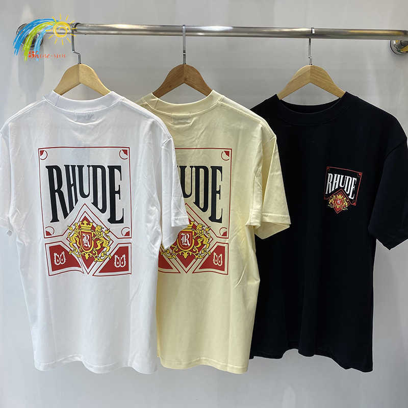 

Men's Hoodies Sweatshirts Rhude T Shirts Men Women Oversized Casual Fashion Black White Apricot Short Sleeve Red Card Print High Quality Summer Simple Tee, 10